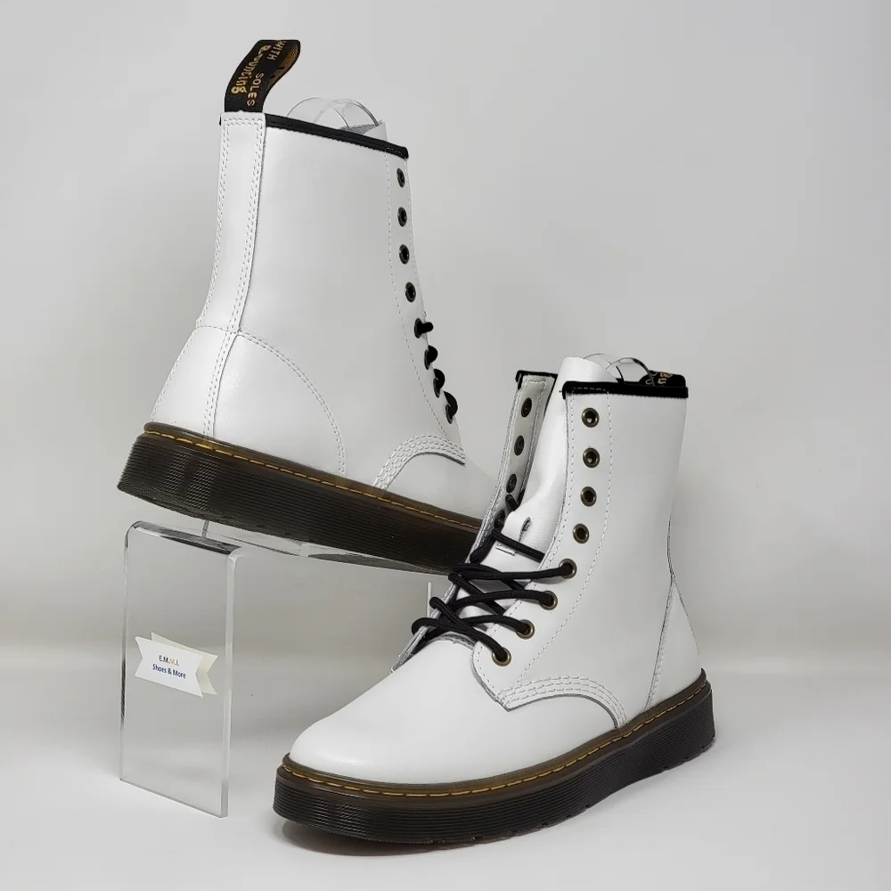 Dr. Martens Zavala Combat Boots White Lace Up Leather Ankle Womens Sz US 8 Men 7